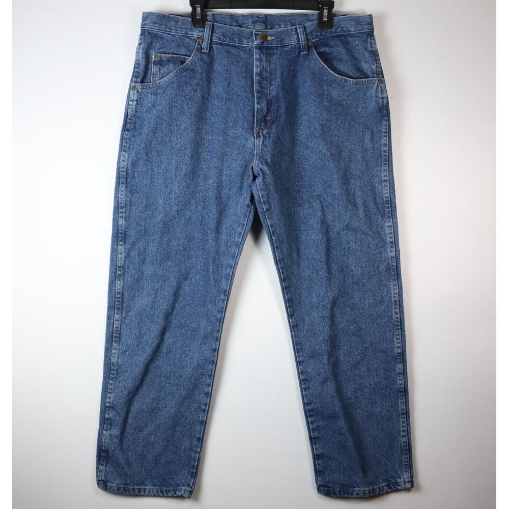Wrangler Jeans Mens 38x29 Blue Regular‎ Fit Premium Denim Western Cowboy